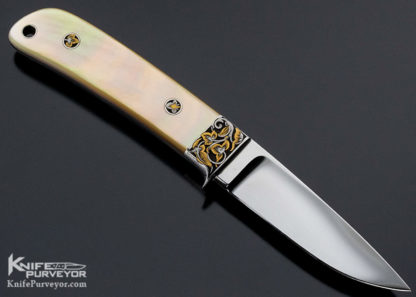 SR Johnson Custom Knife Goldlip Pearl Gents Knife Engraved by Dan Wilkerson - Image 2