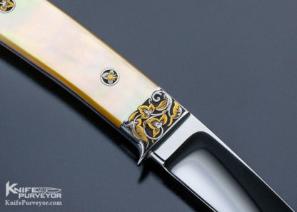 SR Johnson Custom Knife Goldlip Pearl Gents Knife Engraved by Dan Wilkerson - Image 3