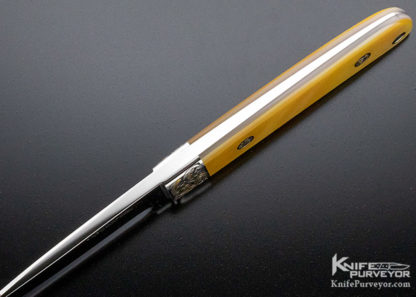 SR Johnson Custom Knife Goldlip Pearl Gents Knife Engraved by Dan Wilkerson - Image 4