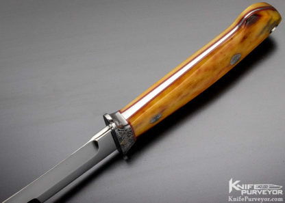 Robert Nelson Parker Custom Knife Dave Lark Engraved Amber Stag Modified Chute Knife - Image 5