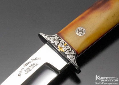 Robert Nelson Parker Custom Knife Dave Lark Engraved Amber Stag Modified Chute Knife - Image 4