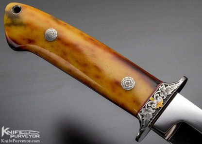 Robert Nelson Parker Custom Knife Dave Lark Engraved Amber Stag Modified Chute Knife - Image 3