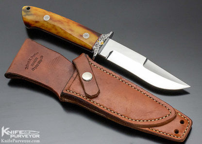 Robert Nelson Parker Custom Knife Dave Lark Engraved Amber Stag Modified Chute Knife - Image 6