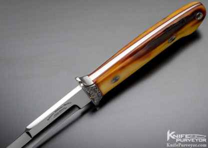 Robert Nelson Parker Custom Knife Dave Lark Engraved Amber Stag Modified Chute Knife