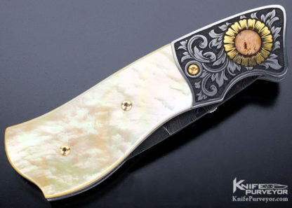 Jot Singh Khalsa Custom Knife Engraved by David Perdue Gold Lip Pearl - Image 4