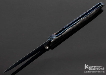Deryk Munroe Custom Knife Damascus Avatar II Mummy Damascus Liner Lock wit Gold Pins - Image 8