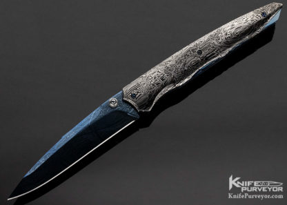 Deryk Munroe Custom Knife Damascus Avatar II Mummy Damascus Liner Lock wit Gold Pins