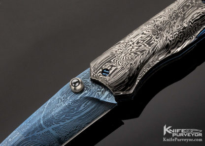 Deryk Munroe Custom Knife Damascus Avatar II Mummy Damascus Liner Lock wit Gold Pins - Image 5
