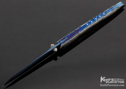 Deryk Munroe Custom Knife Damascus Avatar II Mummy Damascus Liner Lock wit Gold Pins - Image 2