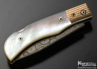 Don Greenaway Custom Knife Damascus, Mokume & Gold Lip Pearl Lockback - Image 4