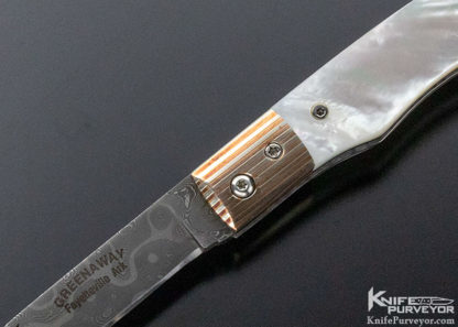 Don Greenaway Custom Knife Damascus, Mokume & Gold Lip Pearl Lockback - Image 6