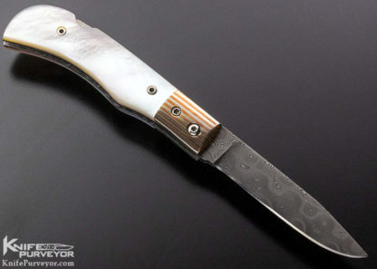 Don Greenaway Custom Knife Damascus, Mokume & Gold Lip Pearl Lockback - Image 3