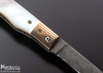 Don Greenaway Custom Knife Damascus, Mokume & Gold Lip Pearl Lockback - Image 5