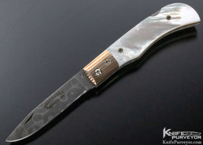 Don Greenaway Custom Knife Damascus, Mokume & Gold Lip Pearl Lockback - Image 8