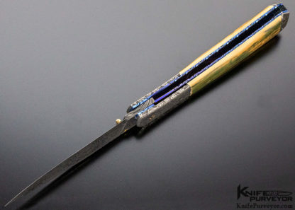 Don Hanson III Custom Knife Sole Authorship Mosaic Damascus & Mammoth Linerlock - Image 9