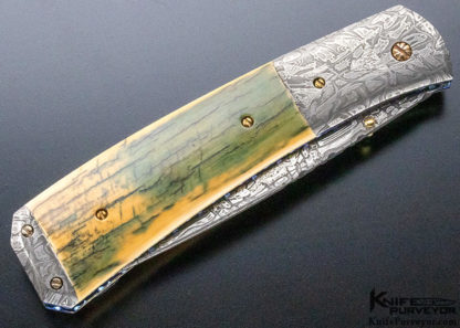Don Hanson III Custom Knife Sole Authorship Mosaic Damascus & Mammoth Linerlock - Image 3