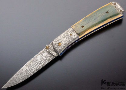 Don Hanson III Custom Knife Sole Authorship Mosaic Damascus & Mammoth Linerlock