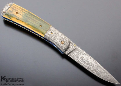 Don Hanson III Custom Knife Sole Authorship Mosaic Damascus & Mammoth Linerlock - Image 6