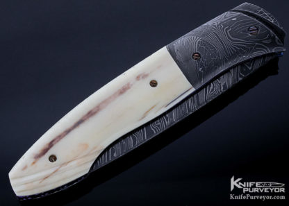 Don Hanson Custom Knife Carved Mosaic Damascus with Fossil Walrus Linerlock - Image 6