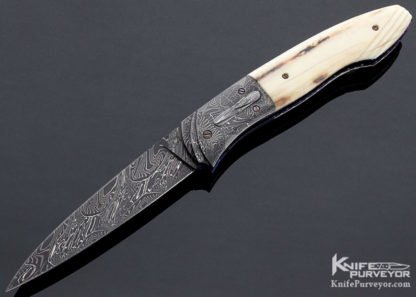 Don Hanson Custom Knife Carved Mosaic Damascus with Fossil Walrus Linerlock - Image 5