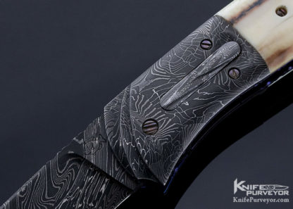 Don Hanson Custom Knife Carved Mosaic Damascus with Fossil Walrus Linerlock - Image 4