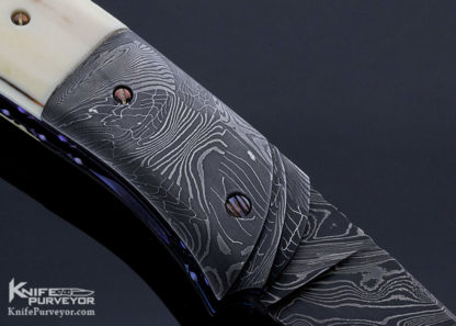 Don Hanson Custom Knife Carved Mosaic Damascus with Fossil Walrus Linerlock
