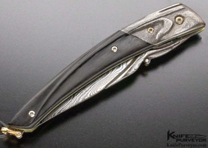 Donald Bell Custom Knife Cocobolo Wood and Carved Sole Authorship Damascus Linerlock - Image 5