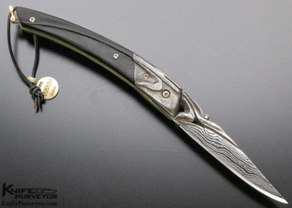Donald Bell Custom Knife Cocobolo Wood and Carved Sole Authorship Damascus Linerlock - Image 6