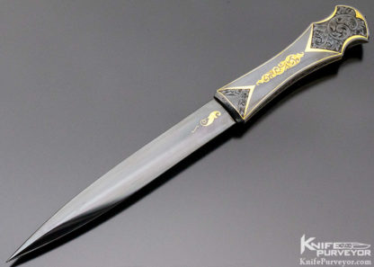 Dr. Fred Carter Custom Knife Sole Authorship Spear Point Dagger Carved with 24Kt. Gold Inlays 9769 Open