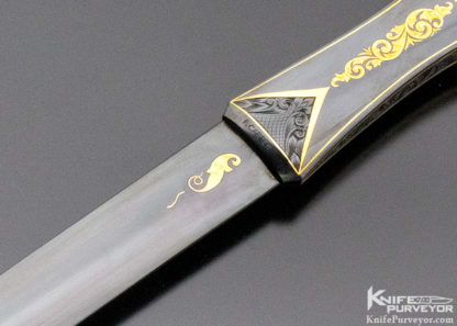 Dr. Fred Carter Custom Knife Sole Authorship Spear Point  Dagger Carved with 24Kt. Gold Inlays - Image 2