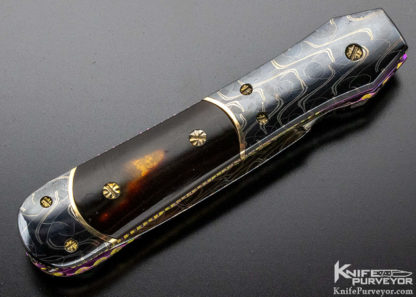 Frank Potter Custom Knife 14Kt Gold Spacers, Amber & Damacus Automatic Dagger Linerlock - Image 9