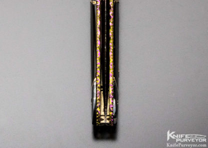 Frank Potter Custom Knife 14Kt Gold Spacers, Amber & Damacus Automatic Dagger Linerlock - Image 2