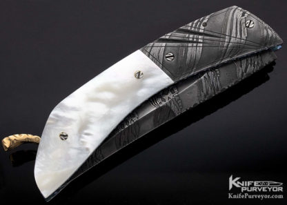 George Dailey Custom Knife Diamond Encrusted Robert Eggerling Mosaic Damascus and Mother of Pearl Shell Auto Linerlock - Image 4