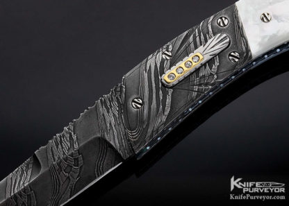 George Dailey Custom Knife Diamond Encrusted Robert Eggerling Mosaic Damascus and Mother of Pearl Shell Auto Linerlock - Image 2