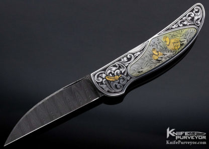 Joe Kious Custom Knife Damascus & Quartz Interframe Midlock Engraved by Giacomo Badillini - Image 6