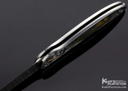 Joe Kious Custom Knife Damascus & Quartz Interframe Midlock Engraved by Giacomo Badillini - Image 4