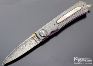 Howard Hitchmough Custom Knife Damasteel, Blued Devin Thomas Damascus & Black Lip Tahitian Pearl Shell Linerlock 16723