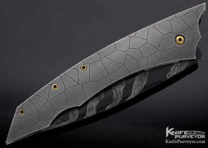 Jeff Harkins Custom Knife "Alpha" Damascus & Cracked Titanium Automatic - Image 7