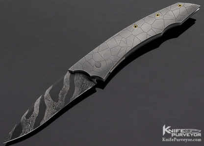 Jeff Harkins Custom Knife "Alpha" Damascus & Cracked Titanium Automatic - Image 5