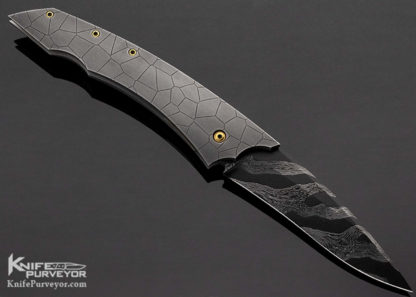Jeff Harkins Custom Knife "Alpha" Damascus & Cracked Titanium Automatic - Image 3