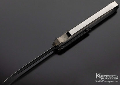 Jeff Harkins Custom Knife Triton Dual Action OTF Automatic Stainless Steel Satin DLC highlights and hallow ground blade with a tip up clip - Image 5