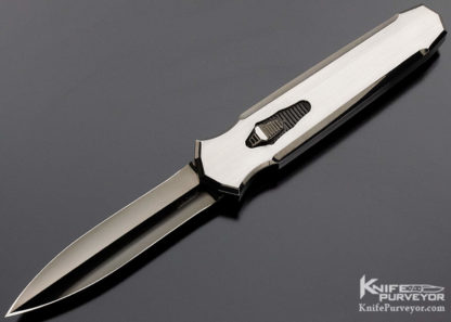 Jeff Harkins Custom Knife Triton Dual Action OTF Automatic Stainless Steel Satin DLC highlights and hallow ground blade with a tip up clip - Image 4