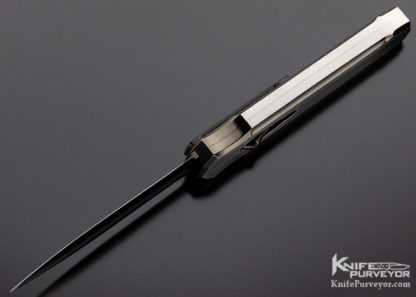 Jeff Harkins Custom Knife Triton Dual Action OTF Automatic Stainless Steel Satin DLC highlights and hallow ground blade with a tip up clip - Image 6