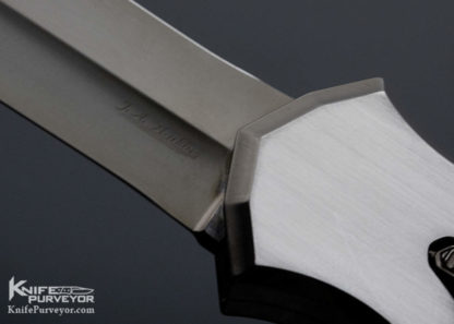 Jeff Harkins Custom Knife Triton Dual Action OTF Automatic Stainless Steel Satin DLC highlights and hallow ground blade with a tip up clip