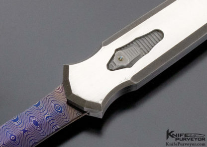 Jeff Harkins Custom Knife D/A Automatic OTF Blue Damascus Blade - Image 4