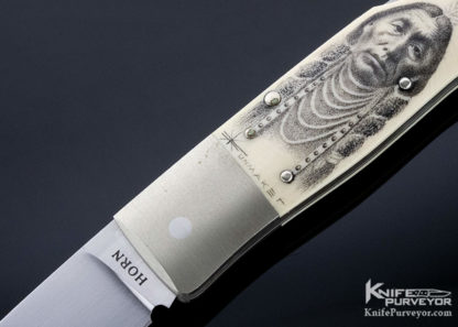 Jess Horn Custom Knife "Little Chief Arapahoe" Native American Scrimshawed Lockback - Image 8