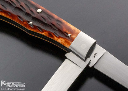 Jess Horn Custom Knife Jigged Bone 2 Blade with Bullet Shield - Image 3