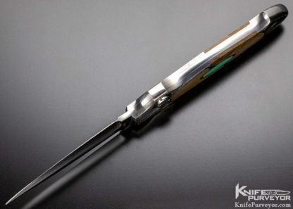 Scott Sawby Custom Knife Jim Blair Engraved Turquoise and Petrified Oak Button Lock - Image 9