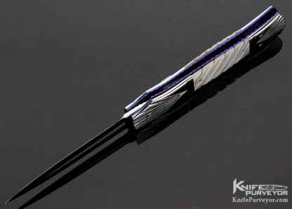 Jim Minnick Custom Knife Fluted and 14Kt Gold Wire Wrapped Mother of Pearl Auto Dagger Linerlock - Image 6