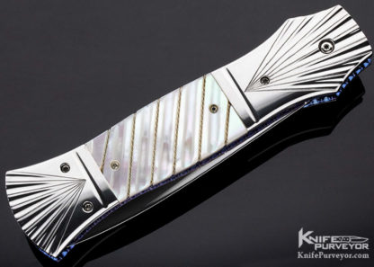 Jim Minnick Custom Knife Fluted and 14Kt Gold Wire Wrapped Mother of Pearl Auto Dagger Linerlock - Image 5